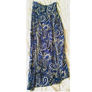 Blue Paisley Maxi Skirt with Front Slits